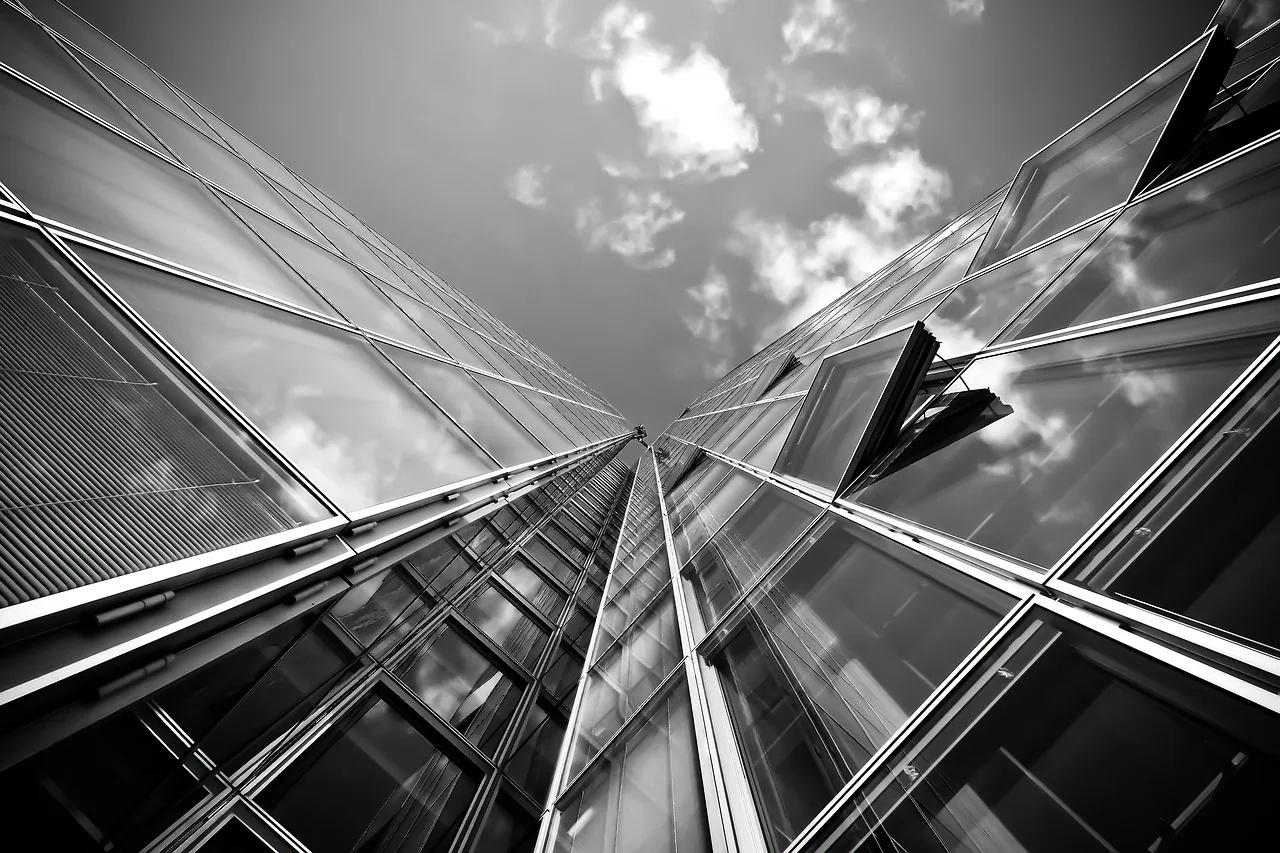 building, architecture, black and white, facade, skyscraper, modern architecture, high rise building, modern building, office building, glass facade, modern, glass, window, sky, reflection, city, urban, düsseldorf, low angle shot, monochrome, building, building, building, building, building, nature, architecture